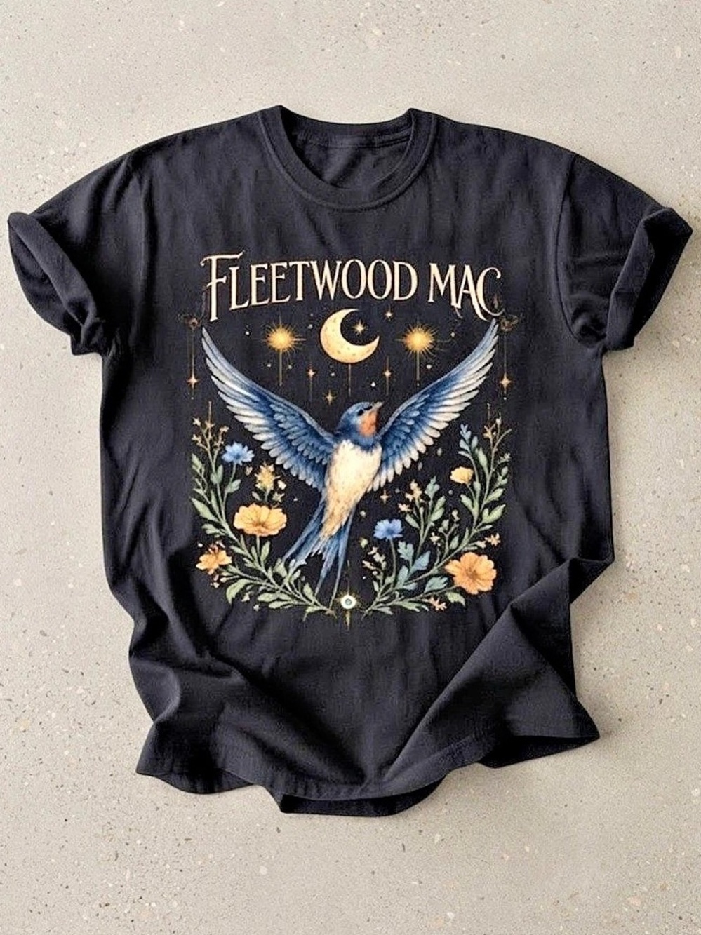Fleetwood Mac Celestial Bird Floral Moon Art Gildan T-Shirt